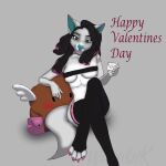 anthro canid canine canis digital_drawing_(artwork) digital_media_(artwork) english_text female hi_res holidays letter looking_at_viewer mammal plushie sheri_blossom simple_background smile solo tail text thigh_belt valentine&#039;s_day wasabikitten wolf