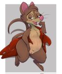 belly_nipples blue_eyes blush blush_lines clothing don_bluth female feral genitals hand_on_hip hi_res honeymono looking_at_viewer looking_down mammal mouse mrs._brisby multi_nipple murid murine nipples nude open_mouth pussy rodent semi-anthro solo the_secret_of_nimh
