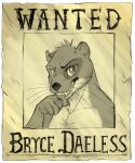 anthro black_nose brown_markings bryce_daeless countershading eye_markings hi_res koma_(artist) male mammal markings mustelid otter paws solo spots wanted_poster