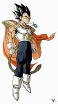  armor black_bodysuit black_eyes black_hair bodysuit boots breastplate cape clenched_hands dragon_ball full_body gloves highres initial jewelry kakeru_(dbskakeru) looking_at_viewer monkey_tail necklace official_style orange_cape pauldrons shoulder_armor simple_background solo spiked_hair tail toriyama_akira_(style) vegeta white_background white_footwear white_gloves 