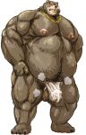 2024 absurd_res anthro asian_clothing balls bear belly ben_(zenless_zone_zero) blush bodily_fluids bulge chain_necklace clothed clothing east_asian_clothing fundoshi fundoshi_only genitals hi_res japanese_clothing jewelry kotobuki male mammal mihoyo moobs necklace nipples overweight overweight_male pubes simple_background solo sweat topless underwear underwear_only white_background zenless_zone_zero