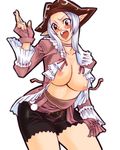  blush breasts brown_eyes coat elf elvaan final_fantasy final_fantasy_xi large_breasts nipples open_clothes open_coat pointy_ears shirihime solo white_hair 