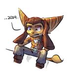 advos annoyed anthro clenched_teeth clothed clothing fur gloves green_eyes handwear insomniac_games lombax male mammal ratchet ratchet_and_clank shocked_expression solo sony_corporation sony_interactive_entertainment striped_body striped_fur stripes tail teeth yellow_body yellow_fur