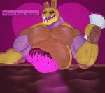 anthro belly candy chocolate chocolate_pool dessert five_nights_at_freddy&#039;s five_nights_at_freddy&#039;s_3 flower food genitals glowing glowing_genitalia glowing_penis heart_(marking) hi_res holidays male muscular muscular_anthro muscular_male nastybluepal pecs penis plant scottgames sharp_teeth solo springtrap_(fnaf) teeth text valentine&#039;s_day