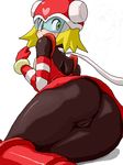  ass blonde_hair cameltoe green_eyes harp_note isu looking_back lowres pantyhose pussy rockman ryuusei_no_rockman solo when_you_see_it 