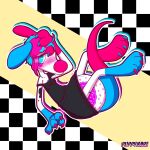 abstract_background ageplay anthro blue_body blue_fur canid canine clothed clothing diaper dress female fur hi_res infantilism mammal puppyk0re roleplay solo underwear wearing_diaper white_body white_fur