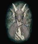 abstract_background ambiguous_gender claws dragon ear_frill fangs feral frill_(anatomy) front_view grey_body grey_scales grey_wings hi_res horn khyaber looking_at_viewer membrane_(anatomy) membranous_wings mouth_closed pupils scales scalie slit_pupils solo spade_tail tail teeth white_body white_horn white_scales wing_claws wings yellow_eyes yellow_sclera