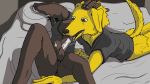  anthro balls bed bojack_horseman bojack_horseman_(character) canid canine canis colored cum deriviera digital_media_(artwork) domestic_dog duo equine erection horse labrador male male/male mammal mr._peanutbutter oral penis sex yellow_labrador 