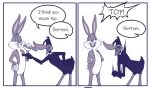  accusation anatid angry anseriform anthro argument avian bird bugs_bunny comic daffy_duck duck eating eating_food fist gesture hands_on_hips hi_res kcnite lagomorph leporid looney_tunes male male/male mammal pointing rabbit smug warner_brothers yelling 