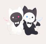  :&lt; :3 animal_ears artist_name black_bow black_bowtie black_eyes black_tail bloom_(irys) blue_eyes bow bowtie cat cat_ears english_commentary gloom_(irys) heterochromia highres hololive hololive_english lucesamaaa mascot red_eyes sitting stuffed_toy tail white_bow white_bowtie white_eyes 