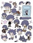  animal_ears animal_hands animification black_shirt blue_hair book brown_coat brown_hair brown_pants capelet cat cat_boy cat_ears cat_tail chen_zying chibi chinese_commentary clipboard closed_eyes coat collared_shirt commentary_request desk flower grey_eyes harada_minoru hatsutori_hajime headpat heterochromia highres holding holding_clipboard holding_pen holding_suitcase hood hood_down hooded_robe ice in_container in_refrigerator jitome kemonomimi_mode labcoat long_sleeves male_focus messy_hair multiple_views no_mouth no_nose open_clothes open_coat out_of_frame pants paper pen planet purple_robe purple_sweater red_eyes red_pants refrigerator rose saibou_shinkyoku sanpaku shirt short_hair simple_background spoilers star_(symbol) stole suitcase sweat sweater tail turtleneck turtleneck_sweater utsugi_noriyuki white_background white_capelet white_flower white_rose white_shirt writing yellow_eyes yellow_shirt 