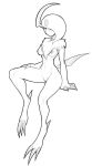  2020 absol anthro anthrofied black_and_white breasts claws female full-length_portrait genitals hand_on_leg hand_on_thigh hi_res monochrome nintendo nipples pok&eacute;mon pok&eacute;mon_(species) pok&eacute;morph portrait pussy sitting sketch solo video_games w4g4 