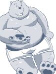  2022 anthro belly big_belly bulge clothing dain_4201 dot_eyes feet hi_res kemono male mammal moobs nipples overweight overweight_male simple_background sitting solo underwear ursid 