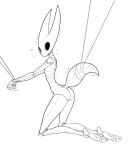  2020 absurd_res anthro arms_tied arthropod arthropod_abdomen black_and_white bound butt fecharis female full-length_portrait hi_res hollow_eyes hollow_knight hornet_(hollow_knight) insect kneeling line_art monochrome nude portrait rear_view solo team_cherry video_games w4g4 