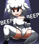  anthro asdfmovie beep_beep_i&#039;m_a_sheep blush bovid caprine clothing droopy_(series) english_text female hi_res leggy_lamb legwear mammal meme metro-goldwyn-mayer sheep sheep_wrecked skylight_(artist) solo spread_legs spreading text thick_thighs thigh_highs 