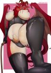  absurd_res anthro big_breasts breasts clothing dominatrix dragon female hi_res latex legwear membrane_(anatomy) membranous_wings osada panties pubes solo thigh_highs underwear wings 