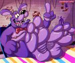  2022 3_toes 4_fingers anthro areola bonnie_(fnaf) bow_tie bow_tie_only digital_media_(artwork) feet feet_on_table fingers five_nights_at_freddy&#039;s foot_focus fur furniture gesture humanoid_feet jusosleep lagomorph leporid male mammal moobs mostly_nude nipples open_mouth open_smile overweight overweight_anthro overweight_male pointing pointing_up purple_body purple_fur rabbit scottgames smile soles solo table teeth toes tongue video_games 