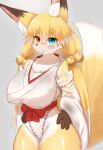  anthro blonde_hair blush breasts canid canine canis clothed clothing cute_fangs female fox fur hair hi_res horokusa0519 inner_ear_fluff kemono looking_at_viewer mammal solo tuft water wet white_body white_fur 