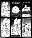  2017 abdominal_bulge anthro bandage belly big_breasts bloated bodily_fluids bottomwear breasts brother brother_and_sister chair chicken_meat chicken_sandwich clothing comic dragon duo eating english_text female food furniture hi_res horn if_hell_had_a_taste male mars_fidchell meat monochrome musclegut muscular muscular_anthro muscular_female non-mammal_breasts sandwich_(food) scales sibling sister sitting skylar_fidchell stuffing tattoo text topwear viroveteruscy vomit wounded 