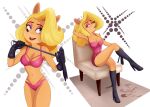  absurd_res activision anthro blonde_hair boots bra breasts clothing crash_bandicoot_(series) dominant dominant_female dominatrix female footwear gloves hair handwear hi_res lipstick long_hair makeup panties silverlarkafterdark sitting solo tawna_bandicoot underwear video_games 