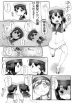  2girls bob_cut commentary_request daitou_(kancolle) dress greyscale harukaze_unipo hat high_ponytail highres kantai_collection monochrome multiple_girls multiple_views ponytail sailor_dress sailor_hat shoes short_hair short_sleeves sidelocks translation_request upper_body uvula uwabaki 