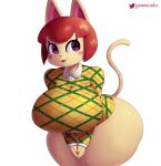  2022 absurd_res animal_crossing anthro big_breasts big_butt bottomless breasts butt clothed clothing digital_media_(artwork) domestic_cat felicity_(animal_crossing) felid feline felis female fingers gammainks hair hi_res huge_breasts mammal nintendo open_mouth simple_background solo thick_thighs video_games white_background 