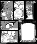  2017 abdominal_bulge anthro belly belly_expansion belly_rub big_breasts bloated blush bottomwear breasts burping chicken_meat chicken_sandwich clothing comic cooking_pot dragon eating english_text expansion eyes_closed female food furniture hand_on_stomach hi_res horn if_hell_had_a_taste mars_fidchell meat monochrome musclegut muscular muscular_anthro muscular_female navel non-mammal_breasts rumbling_stomach scales solo stuffing table tattoo text tools topwear viroveteruscy 