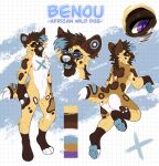  abstract_background african_wild_dog anthro benou_(wilddogbeats) black_eyebrows blue_body blue_fur blue_hair blue_inner_ear blue_pawpads blue_tail blue_tongue brown_body brown_ears brown_fur brown_hair brown_inner_ear brown_tail butt canid canine cheek_tuft chest_markings chest_tuft close-up color_swatch elbow_tuft eyebrows facial_tuft fangs fluffy fluffy_ears fluffy_tail front_view fur glistening glistening_eyes glistening_pawpads gloves_(marking) grey_nose hair leg_markings looking_aside male mammal markings model_sheet multicolored_inner_ear neck_tuft nude pawpads princelykaden purple_eyes shoulder_tuft socks_(marking) solo standing tan_body tan_fur tan_tail three-quarter_view tongue tuft white_body white_fingers white_fur white_inner_ear white_tail 