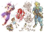  4girls 5boys adelbert_steiner aerith_gainsborough armor baggy_pants bandaid bandaid_on_face bangle bangs beatrix_(ff9) belt biggs_(ff7) blonde_hair blue_eyes blue_hair blue_pants blue_shirt boots bracelet braid braided_ponytail breasts brown_hair buster_sword choker cleavage cloud_strife crisis_core_final_fantasy_vii cropped_jacket curly_hair dress english_commentary eyepatch fighting_stance final_fantasy final_fantasy_ix final_fantasy_vii flower_basket full_body gloves green_pants green_shirt gun hair_between_eyes hair_over_one_eye hair_ribbon hat_feather headband holding holding_gun holding_shuriken holding_staff holding_sword holding_weapon jacket jessie_rasberry jewelry knee_pads leg_warmers medium_breasts midriff multiple_boys multiple_girls multiple_views orange_footwear pants parted_bangs pink_dress pink_ribbon puffy_short_sleeves puffy_sleeves red_headband red_jacket ribbon sandals shirt short_hair short_sleeves shoulder_armor sidelocks sketch sleeves_rolled_up soapoverflow sparkle speech_bubble spiked_hair staff striped striped_dress suspenders sword thigh_strap upper_body weapon weapon_on_back wedge_(ff7) white_background yellow_shirt yuffie_kisaragi zack_fair 