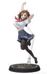 :o a_wu absurdres ahoge arm_behind_head arm_up bangs black_footwear black_pantyhose blue_skirt brown_eyes brown_hair copyright_name figure_stand full_body hair_between_eyes highres hirasawa_yui jumping k-on! leg_up looking_at_viewer navel neckerchief open_mouth outstretched_arm pantyhose red_neckerchief sailor_collar shirt shoes short_hair short_sleeves simple_background skirt v-shaped_eyebrows weibo_logo weibo_username white_background white_shirt wind wind_lift 
