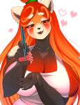  &lt;3 ailurid anthro apron apron_only big_breasts black_body black_fur breasts chopsticks cleavage clothed clothing feeding female food fur hair hi_res holding_chopsticks holding_object huge_breasts long_hair looking_at_viewer luvon mammal mostly_nude multicolored_body multicolored_fur orange_body orange_fur orange_hair red_eyes red_panda side_boob simple_background solo sushi tied_hair watermark white_background 