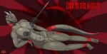  2022 abs abstract_background anthro areola big_breasts breasts cannon claws command_and_conquer dark_areola dark_nipples digital_media_(artwork) dragon eel_(artist) female genitals hand_on_leg hi_res horn living_machine living_tank living_vehicle lying machine metal_horn muscular muscular_female navel no_pupils nude on_side pussy ranged_weapon red_alert_(series) red_background red_sclera red_star red_text scalie shaded simple_background solo tank text vehicle weapon 
