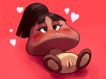  &lt;3 2022 blush blush_stickers bodily_fluids brown_eyes brown_hair duo eyelashes fangs female genital_fluids genitals goomba hair lying mario_bros mataknight nintendo on_back outta_sync ponytail pussy pussy_juice red_background simple_background smile spread_legs spreading super_mario_odyssey video_games waddling_head 