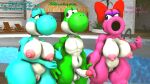  3d_(artwork) angry anthro balls big_breasts birdo breasts curvy_figure daemont92 digital_media_(artwork) dinosaur erection female flirting genitals grabbing_arms group hand_holding hi_res male male/female mario_bros muscular muscular_female nintendo nipples nude nudist penis pussy reptile scalie source_filmmaker swimming_pool thick_thighs trio video_games voluptuous wide_hips yoshi 