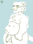  anthro aresanchor boo_(aresanchor) chest_tuft domestic_cat elbow_tuft felid feline felis flaccid fur genitals green_eyes male mammal penis pubes shoulder_tuft side_view slightly_chubby solo thick_thighs tuft whiskers white_body white_fur 