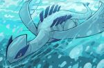  air_bubble black_eyes bubble closed_mouth commentary_request looking_at_viewer lugia no_humans oyasuminjyutsu pokemon pokemon_(creature) serious signature solo underwater 