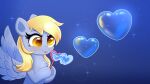  &lt;3 absurd_res blonde_hair blowing_bubbles blue_background blush bubble confetticakez derpy_hooves_(mlp) equid equine friendship_is_magic hair hi_res mammal my_little_pony pegasus ravensun simple_background solo sparkels wings yellow_eyes 