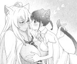  2girls animal_ears bangs bits_(damoshi) blonde_hair blush braid breasts breasts_out cat_ears cat_hair_ornament cat_tail clothing_aside couple gyaru hair_ornament large_breasts long_hair loose_necktie multiple_girls necktie nipples no_bra puffy_nipples red_hair shikishima_mirei short_twintails tail tokonome_mamori twin_braids twintails valkyrie_drive valkyrie_drive_-mermaid- yuri 