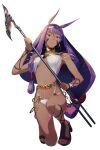  1girl dark-skinned_female dark_skin fate/grand_order fate_(series) highres long_hair looking_at_viewer nitocris_(fate) purple_eyes purple_hair revealing_clothes sandals semi_(p-poco) simple_background solo white_background 