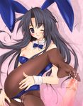  animal_ears asakura_ryouko blue_eyes bow bowtie breasts bunny_ears bunny_girl bunny_tail bunnysuit censored footjob long_hair lying medium_breasts mugen_dai nipples one_eye_closed pantyhose penis pussy_juice solo_focus suzumiya_haruhi_no_yuuutsu tail wet wet_clothes wet_pantyhose 