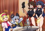  +++ 4girls alice_margatroid animal_ears black_bow black_bowtie black_eyes black_hair black_leotard blonde_hair blue_dress bow bowtie breasts brown_hair candelabra candle candlestand capelet cleavage closed_eyes commentary_request cookie_(touhou) couch curtains dress feet_out_of_frame food-themed_hair_ornament gram_9 grey_dress grey_hair gunbai hair_ornament hairband hakurei_reimu ichigo_(cookie) indoors large_breasts leotard long_hair long_sleeves looking_at_another manatsu_no_yo_no_inmu mouse_ears mouse_girl mouse_tail multiple_girls nazrin necktie noel_(cookie) nyon_(cookie) open_mouth pink_capelet pink_hairband pink_necktie red_eyes shinonome_(cookie) shirt short_hair sitting smile standing strawberry_hair_ornament tail touhou war_fan white_shirt 
