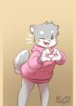 anthro canid canine clothing cutie_mark hasbro heart_symbol hi_res hoodie kai_oshima male mammal my_little_pony shy smile solo tail topwear