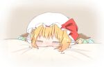  1girl blonde_hair blush closed_eyes crying flandre_scarlet glowing glowing_wings hat hat_ribbon highres medium_hair mob_cap multicolored_wings nose_blush open_mouth red_ribbon ribbon ribbon-trimmed_headwear ribbon_trim shoupon simple_background solo touhou wings 