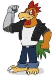 2024 4_fingers anthro avian biped bird bottomwear boyd_(brok_the_investigator) brok_the_investigator brown_body chicken clothing fingers galliform gallus_(genus) hi_res jolly_the_lizard jollyville male pants phasianid shirt simple_background solo topwear white_background