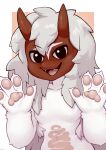 absurd_res amaverse anthro asian_mythology color_fox demon east_asian_mythology fur hair happy hi_res japanese_mythology kemono looking_at_viewer makani_ino male mythology oni open_mouth open_smile red_body smile solo tongue white_body white_fur yokai