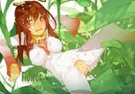  after_sex antennae blush bodysuit brown_hair bukkake cum cum_in_pussy cum_on_hair facial flower long_hair lying maruku monster_girl orange_eyes original plant_girl pussy solo spread_legs uncensored 