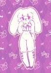 anthro bottomless citrus_fossil clothed clothing female hi_res knee_highs lagomorph legwear leporid line_art mammal naturally_censored pink_background rabbit ribbons simple_background solo