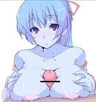  1girl aoi_(gegege_no_kitarou) blue_skin breasts censored gegege_no_kitarou goban hetero huge_breasts nipples oekaki paizuri penis pov ribbon solo_focus 