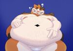 anthro belly big_belly blue_background blush bulge calico_cat chubby_cheeks clothing dazed deep_navel domestic_cat felid feline felis fupa hairy_belly hi_res lichinthesystem male mammal navel nipples obese obese_anthro obese_male overweight overweight_anthro overweight_male pink_nipples simple_background solo tongue tongue_out underwear wide_hips