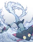  alu_illust animal_focus colored_skin commentary_request dreepy flying gradient_background green_skin grey_background highres no_humans open_mouth pokemon pokemon_(creature) water yellow_eyes 